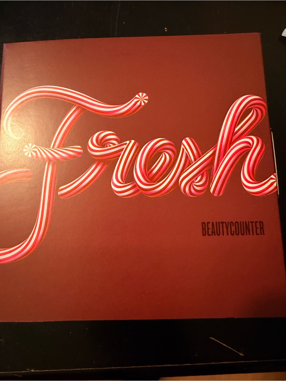 beautycounter Foosh Skincare Set in red and pink candy-stripe design
